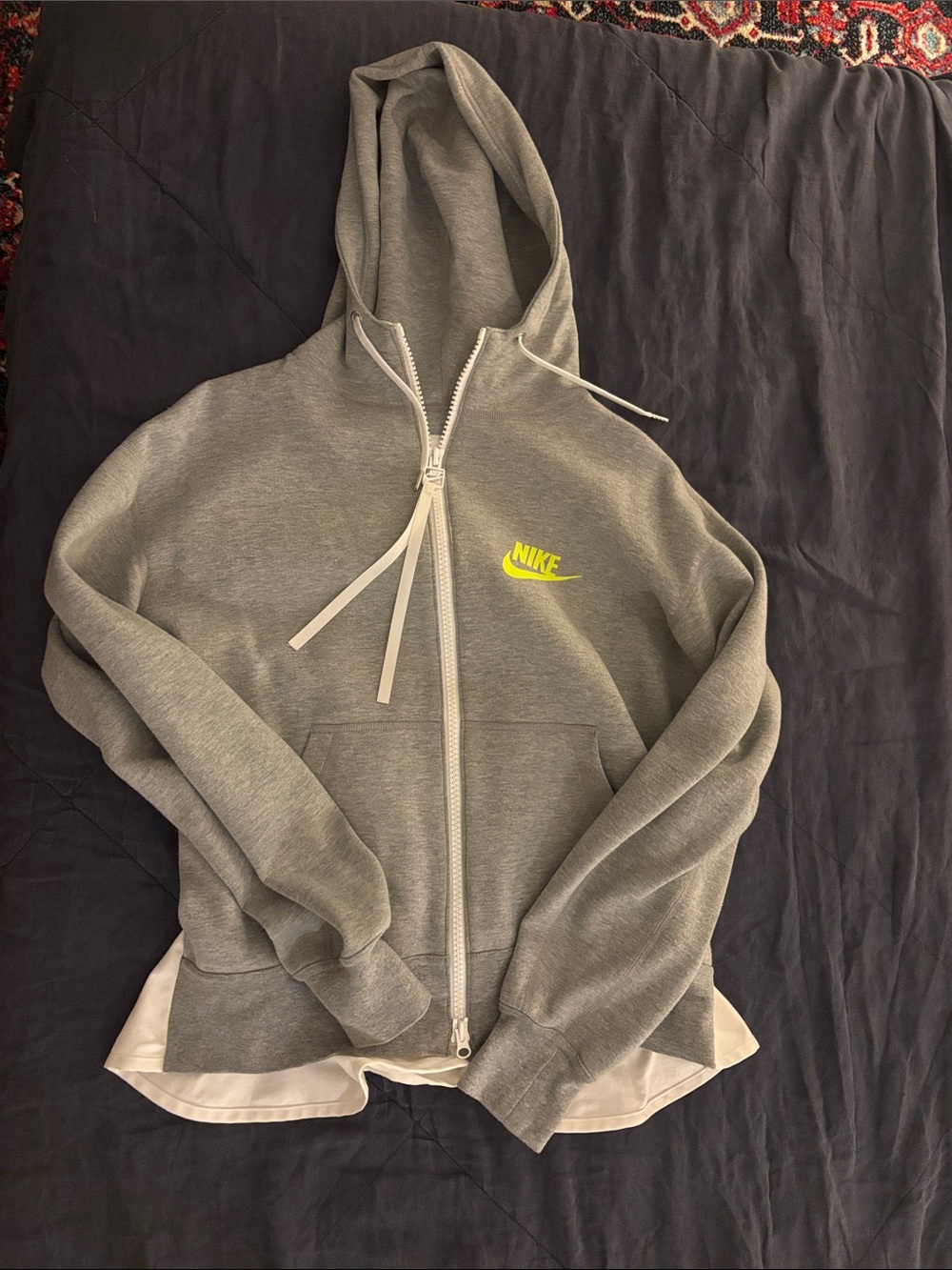 Nike x Sacai Grey Hoodie with Neon Yellow Logo